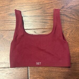 SET ACTIVE WOMENS RIBBED SPORTS BRA, SIZE SMALL, BURGUNDY